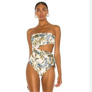 Rare Zimmerman Aliane Scarf Tie One Piece in Khaki Floral